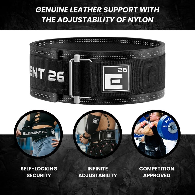 Element 26 Hybrid Leather Weight Lifting Belt for Men & Women - Self locking Adjustable Leather Belt for Powerlifting, Olympic lifting & Functional Fitness - Weight Belt, Squat Belt, Back Support - Image 5